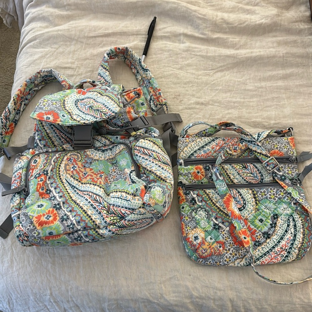 Vera Bradley Utility Backpack and Triple Zip Crossbody Citrus Paisley